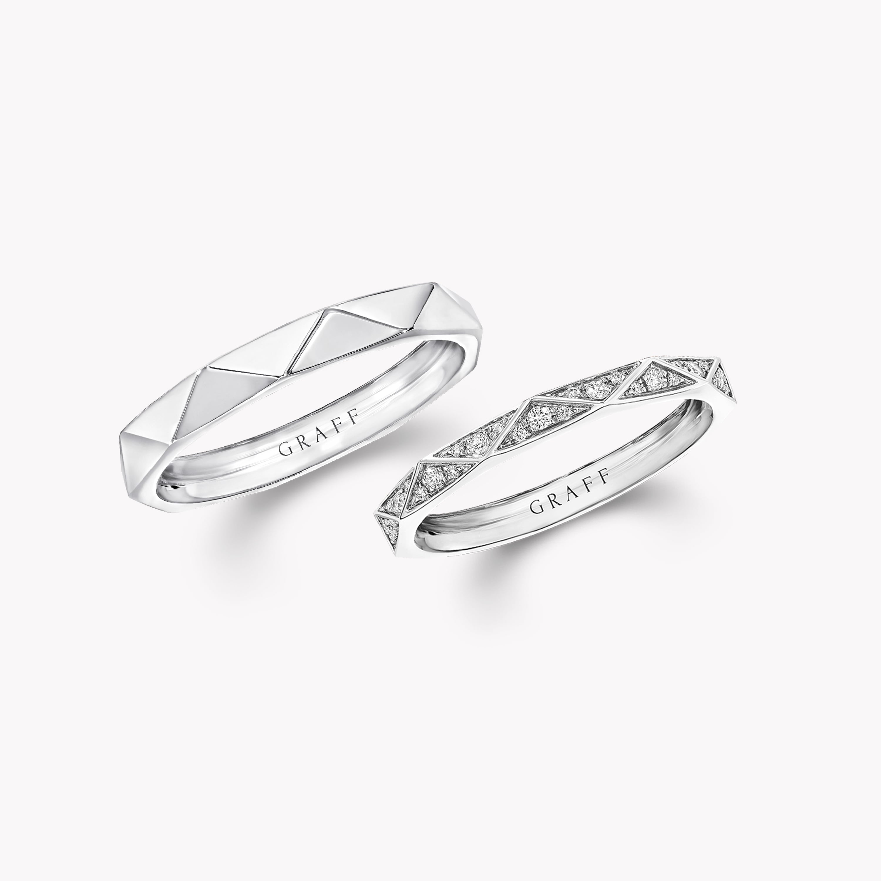 Laurence Graff Signature Diamond and Plain Band Set, White Gold